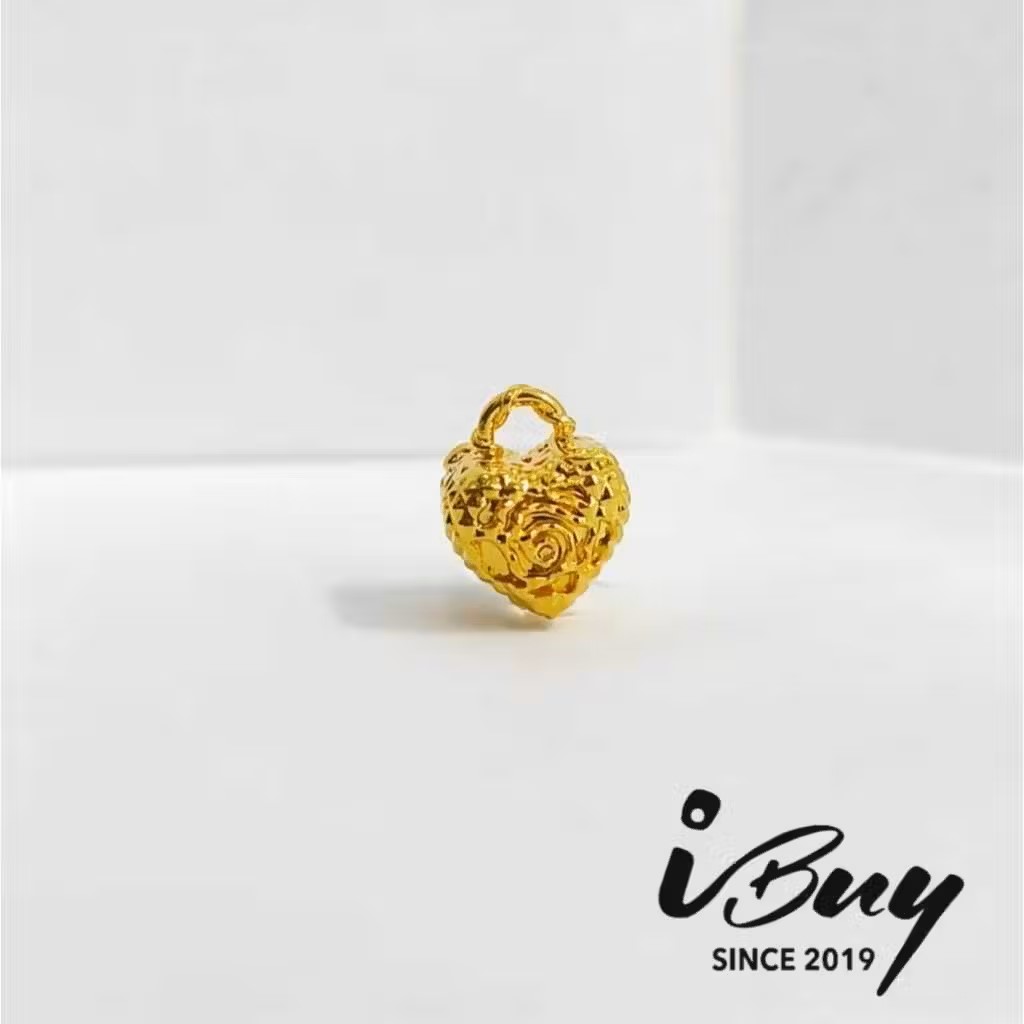 916 HARD GOLD DIAMOND CUT LOVE LOCK CHARM BEAD 916 硬金 菱格爱心锁串咀