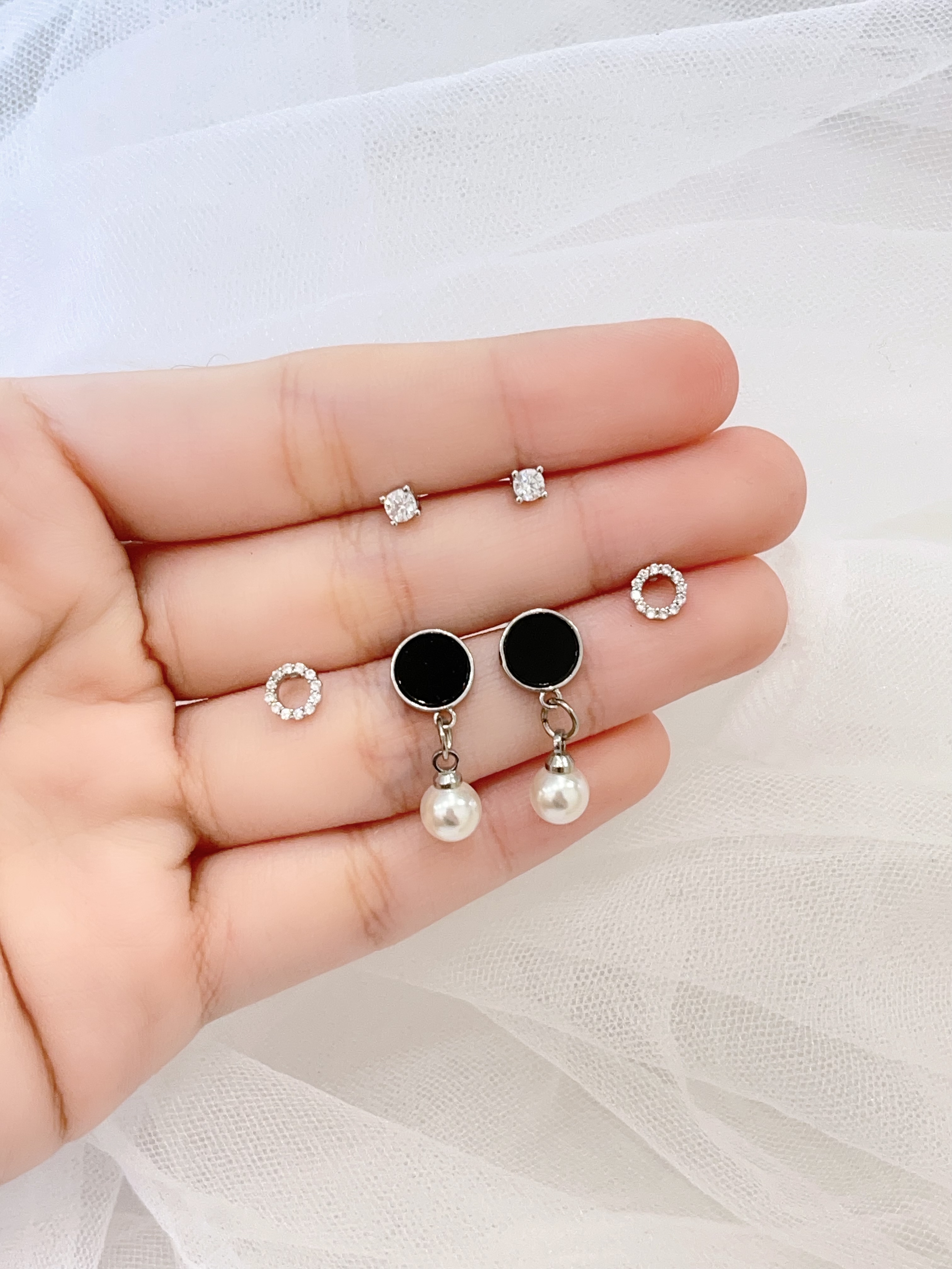 圆圈珍珠耳坠耳环套装