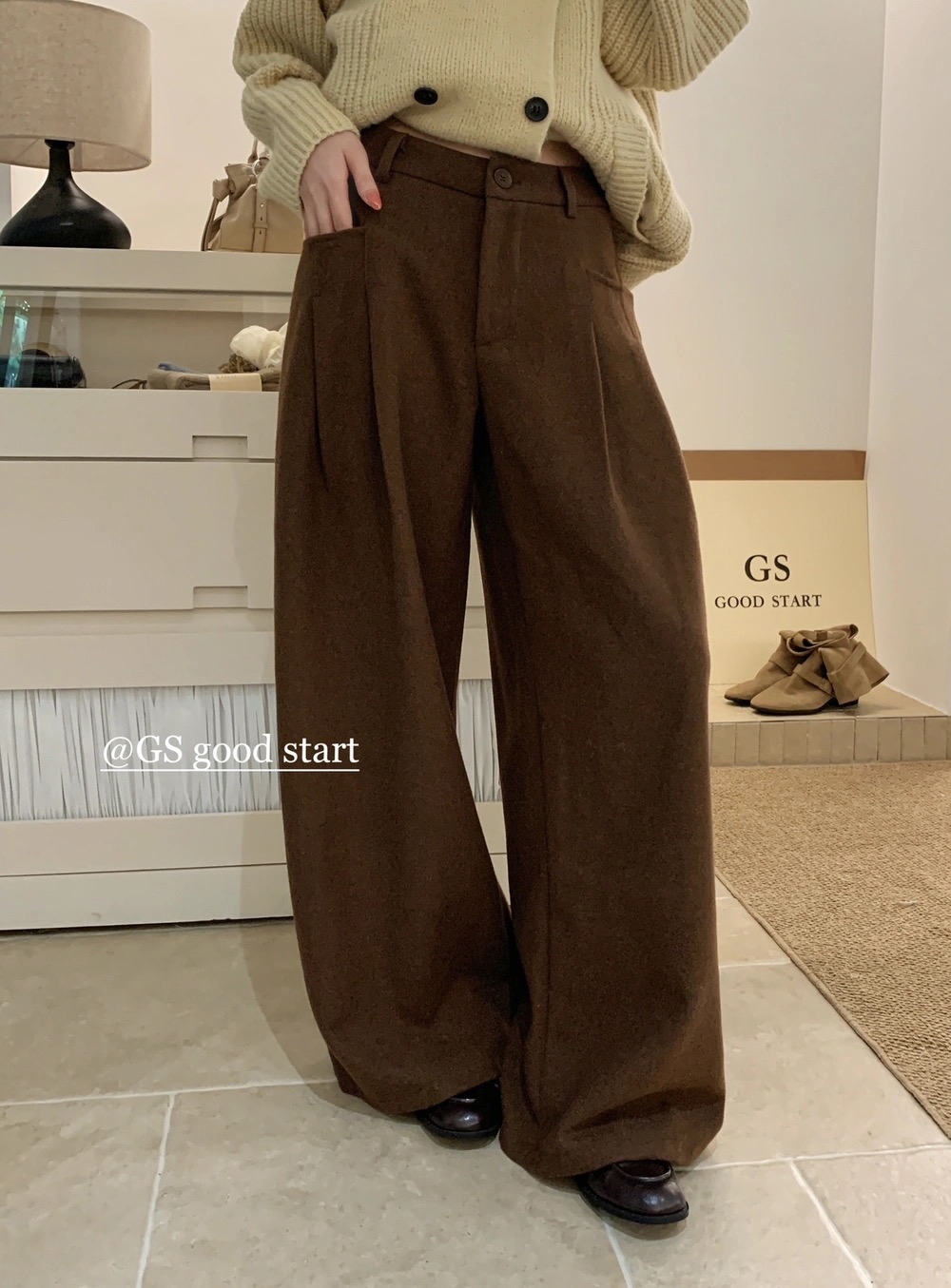 韩系气质百搭毛呢宽松休闲裤(含5%羊毛) Korean Elegant Casual Wool Blend Loose Pants (5% Wool)