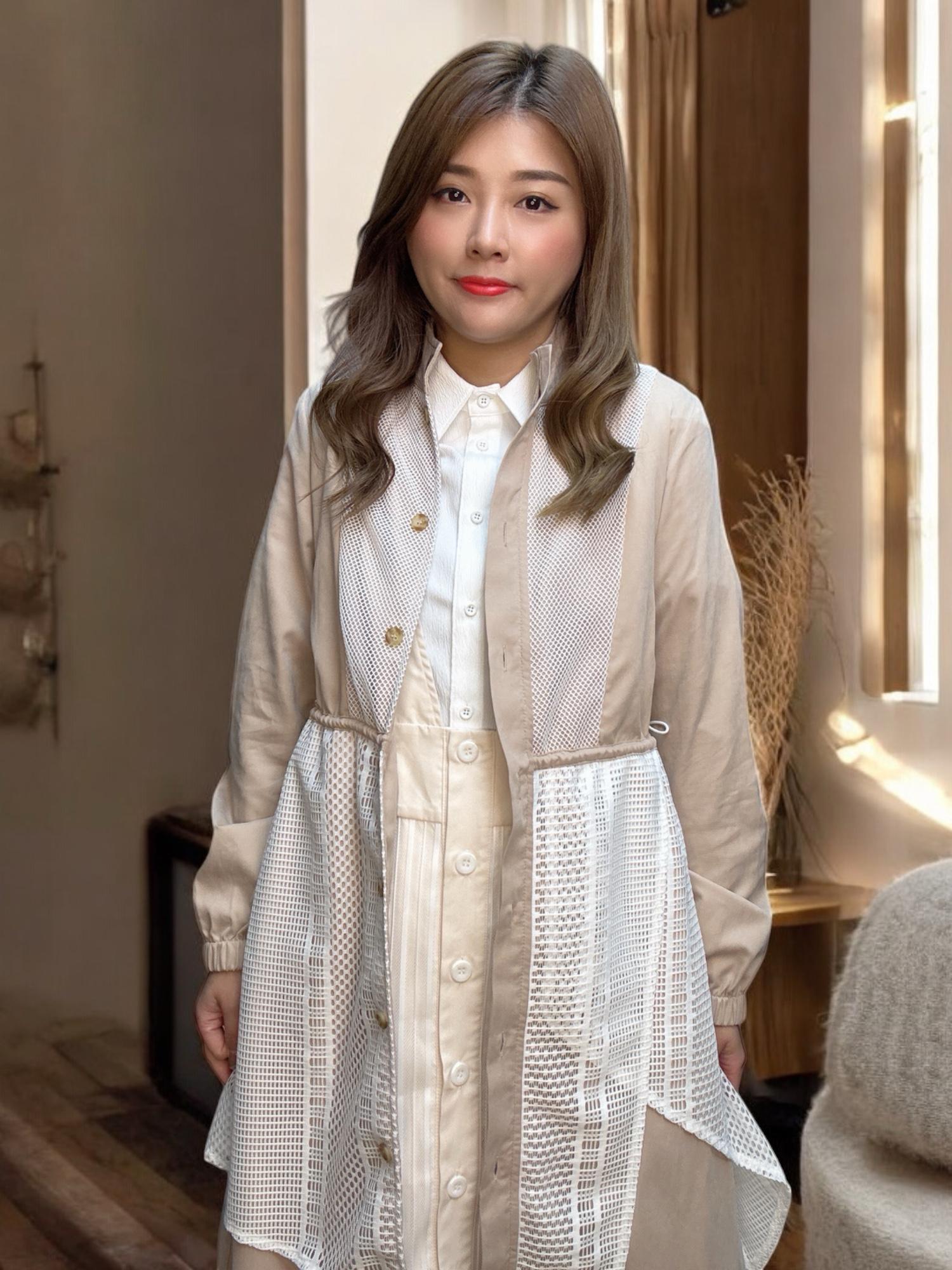 103546 BS 自家款 洗水磨毛布拼接條子網布連身裙外套