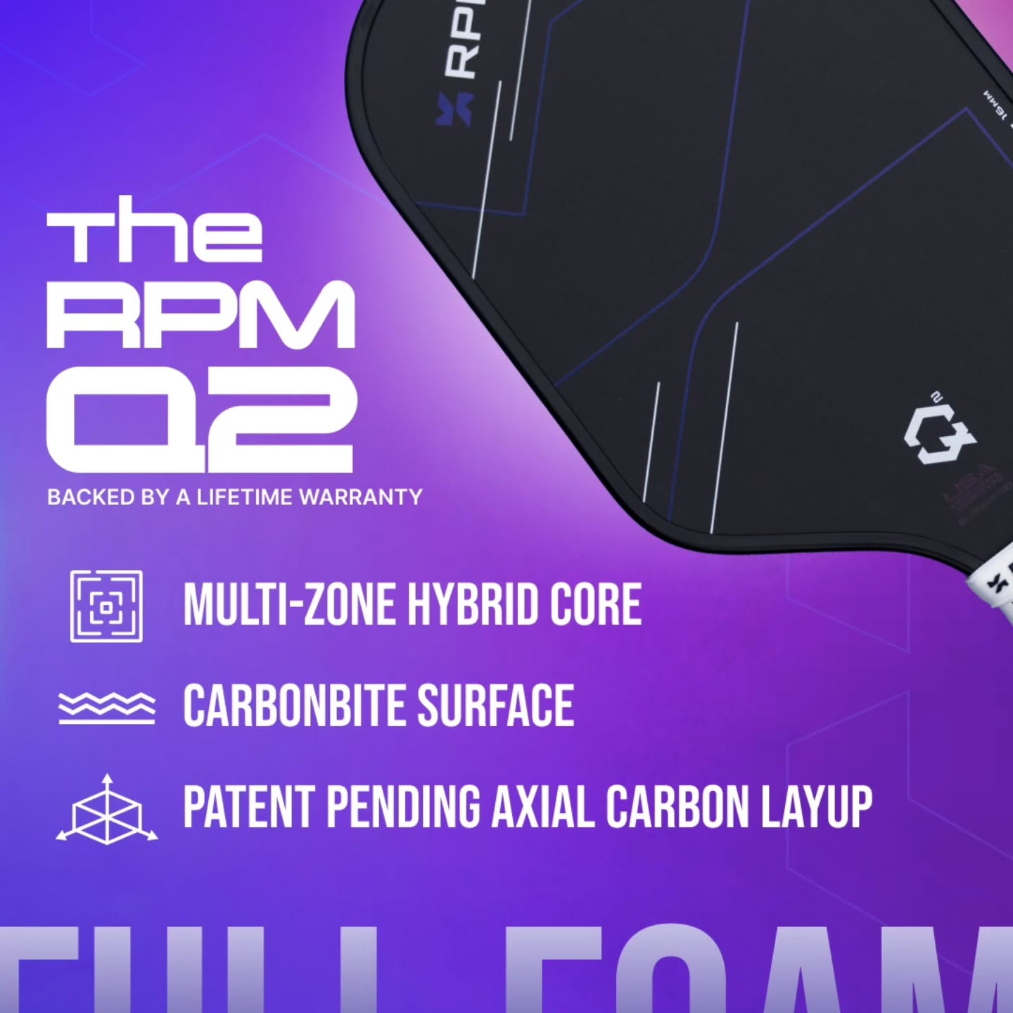 RPM Q2 14 / 16MM ELONGATED Pickleball Paddle