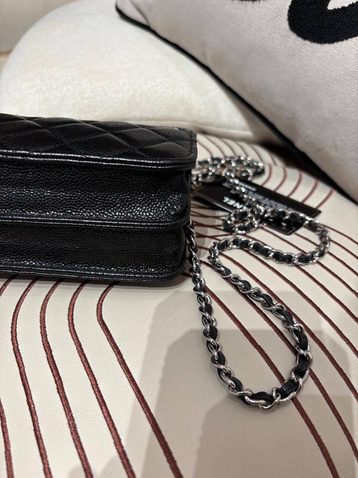 Chanel wallet on chain mini woc 黑色荔枝牛皮 100%Authentic ,95%new ✅card  ✅Box