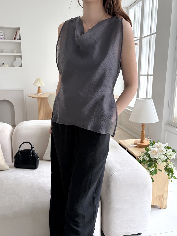 Draped Airy Blouse (Charcoal)
