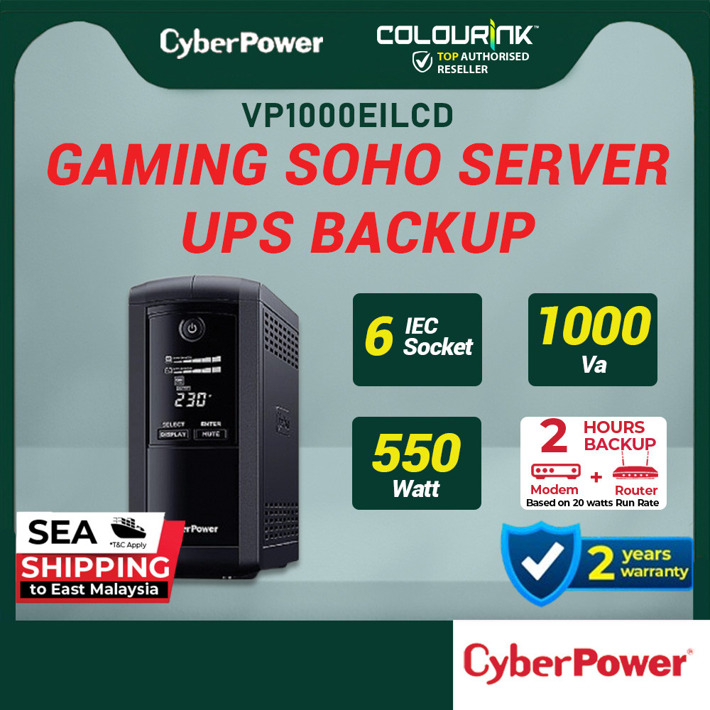 Cyberpower VP1000EILCD 550W UPS Power Backup Battery Line Interactive for Computer Modem Router CCTV similar PRO901WS