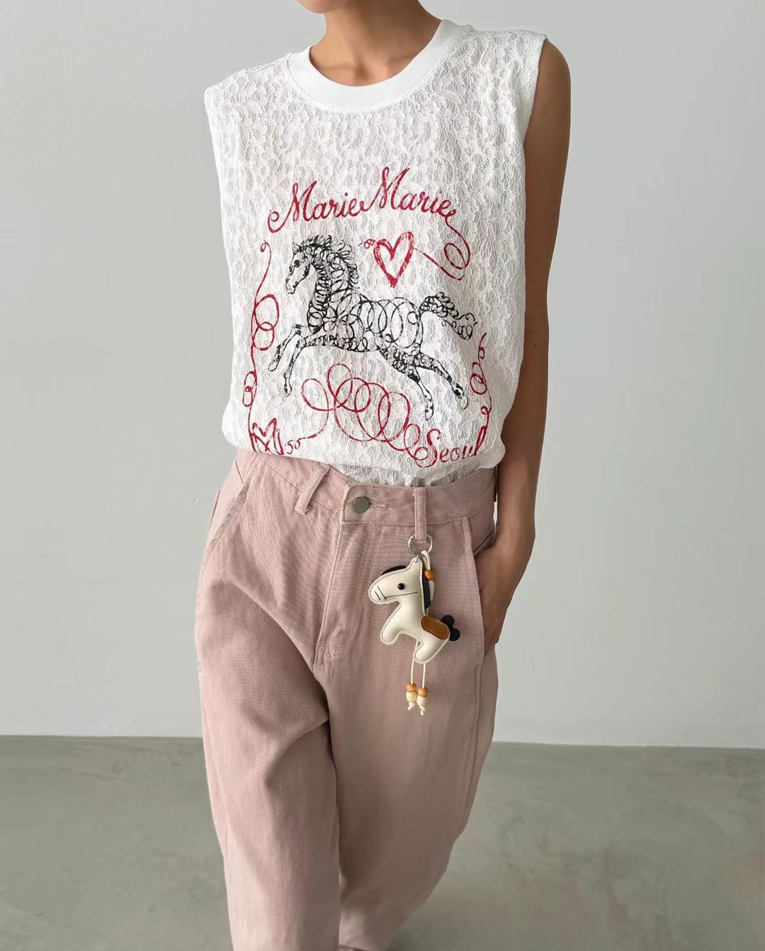 木馬印花鏤空lace背心