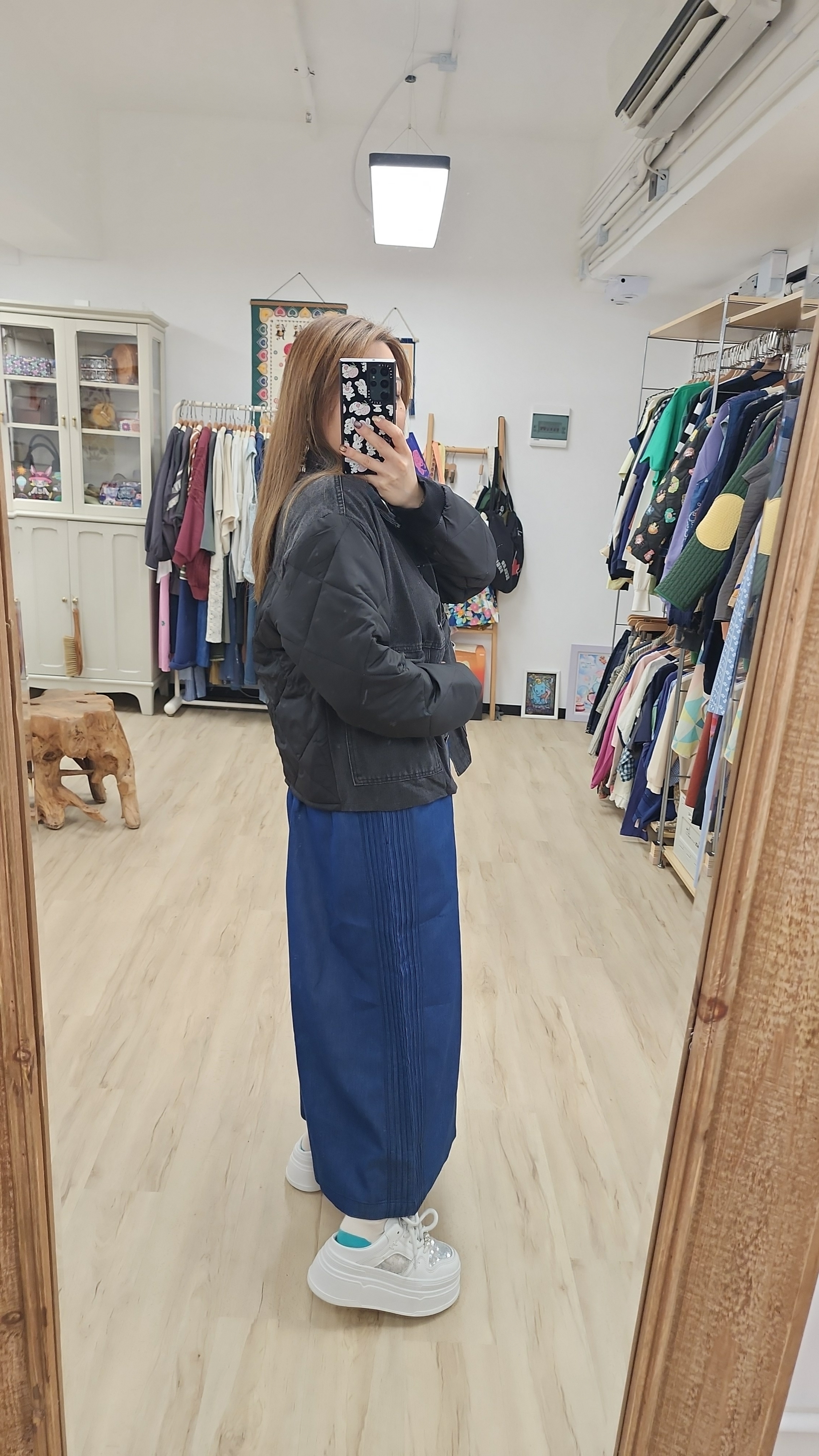 韓國藍拼布邊橡筋牛仔裙