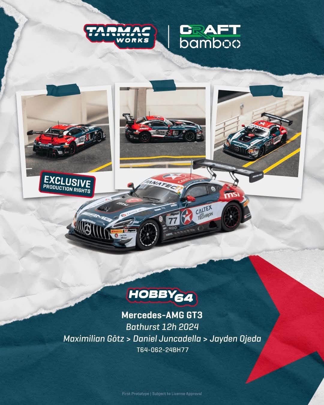 （預訂 Pre Order) Tarmac Works  ( T64-062-24BH77 ) Mercedes-AMG GT3 Bathurst 12h 2024 Maximilian Götz / Daniel Juncadella / Jayden Ojeda