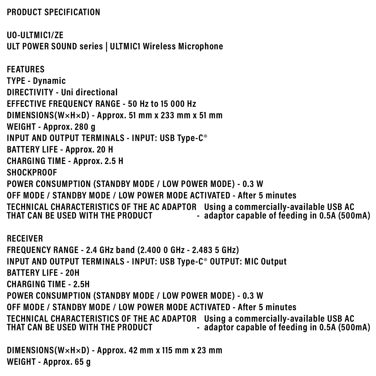 Sony Wireless Microphone for ULT Speakers (UO-ULTMIC1)
