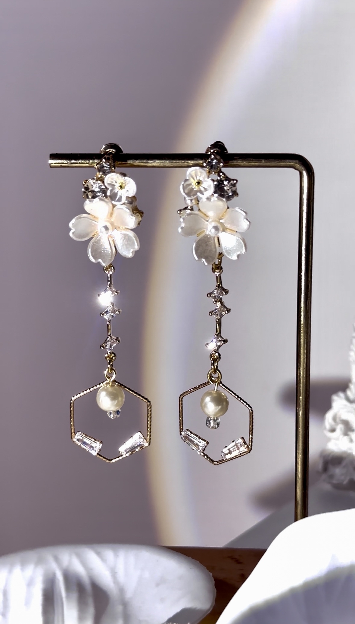 白色珍珠花耳環🌹