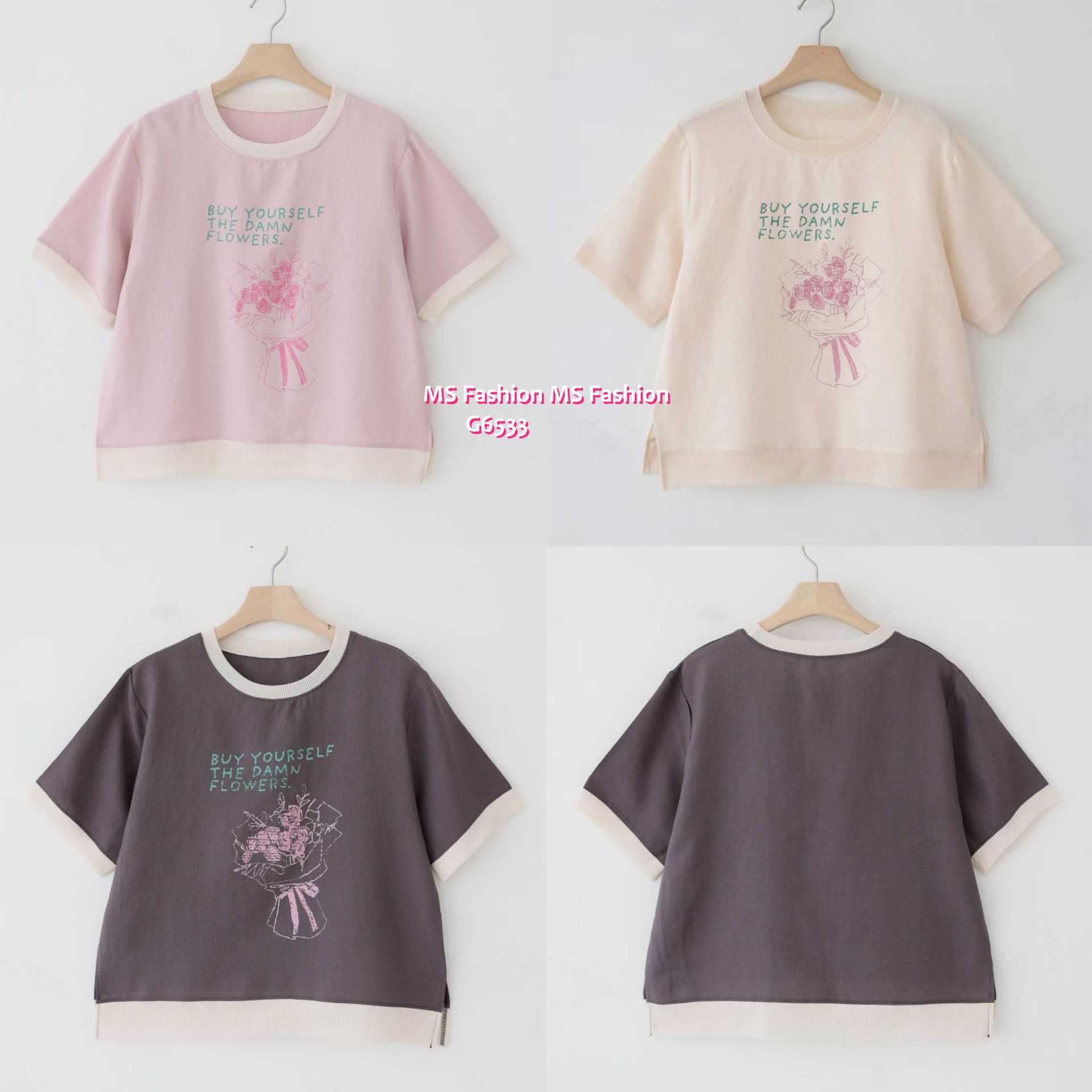 G6533 花花print字母top