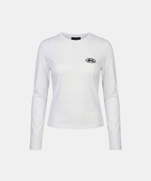 Mystic Print Fitted Long Sleeve T-Shirt - White