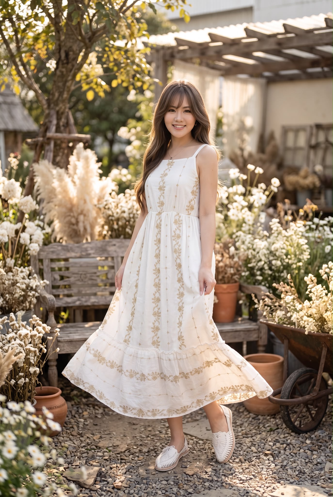 3029 White Golden Fafa Emb OP 49"
