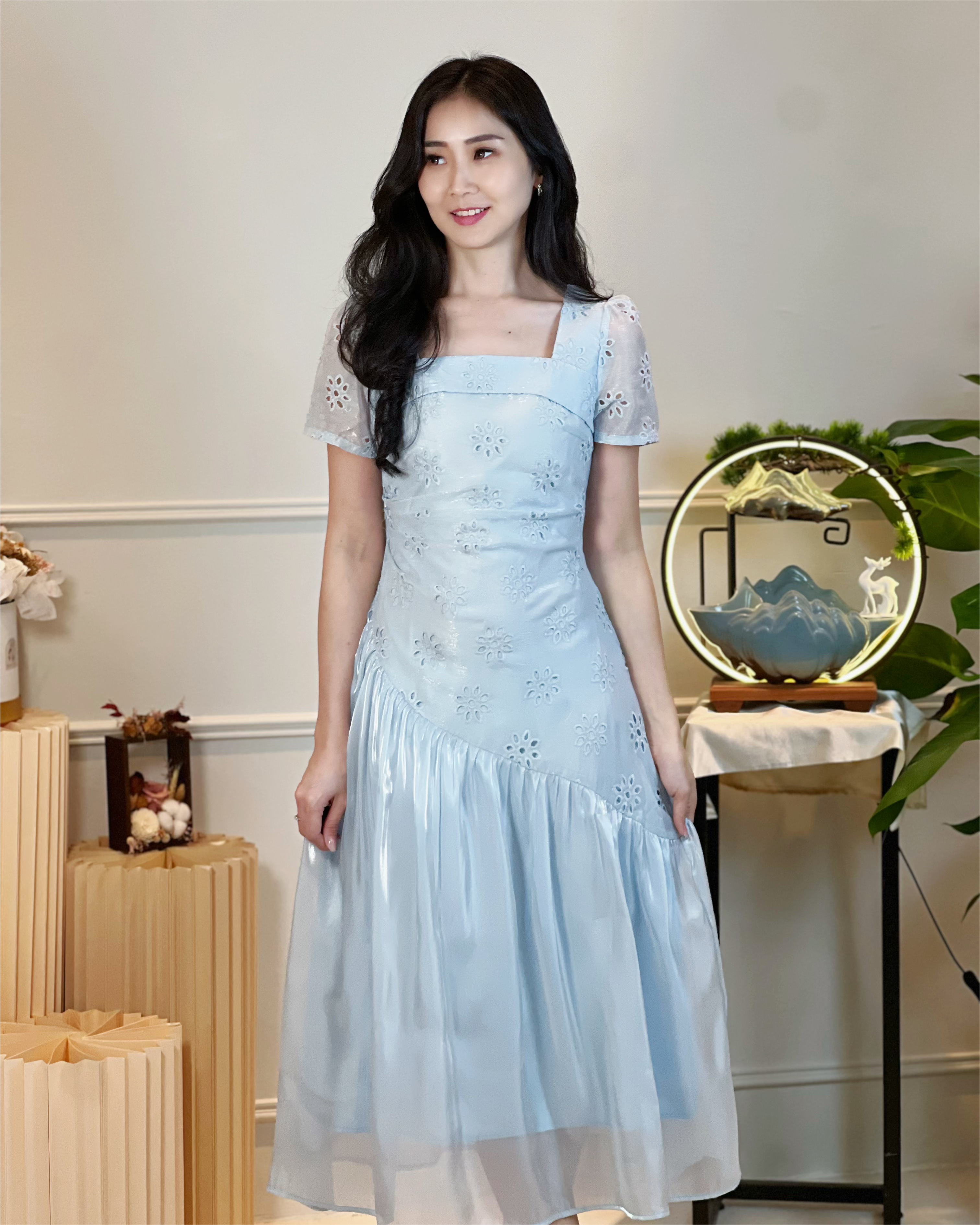 5098  Ingrid Luxe Embroidered Midi Dress