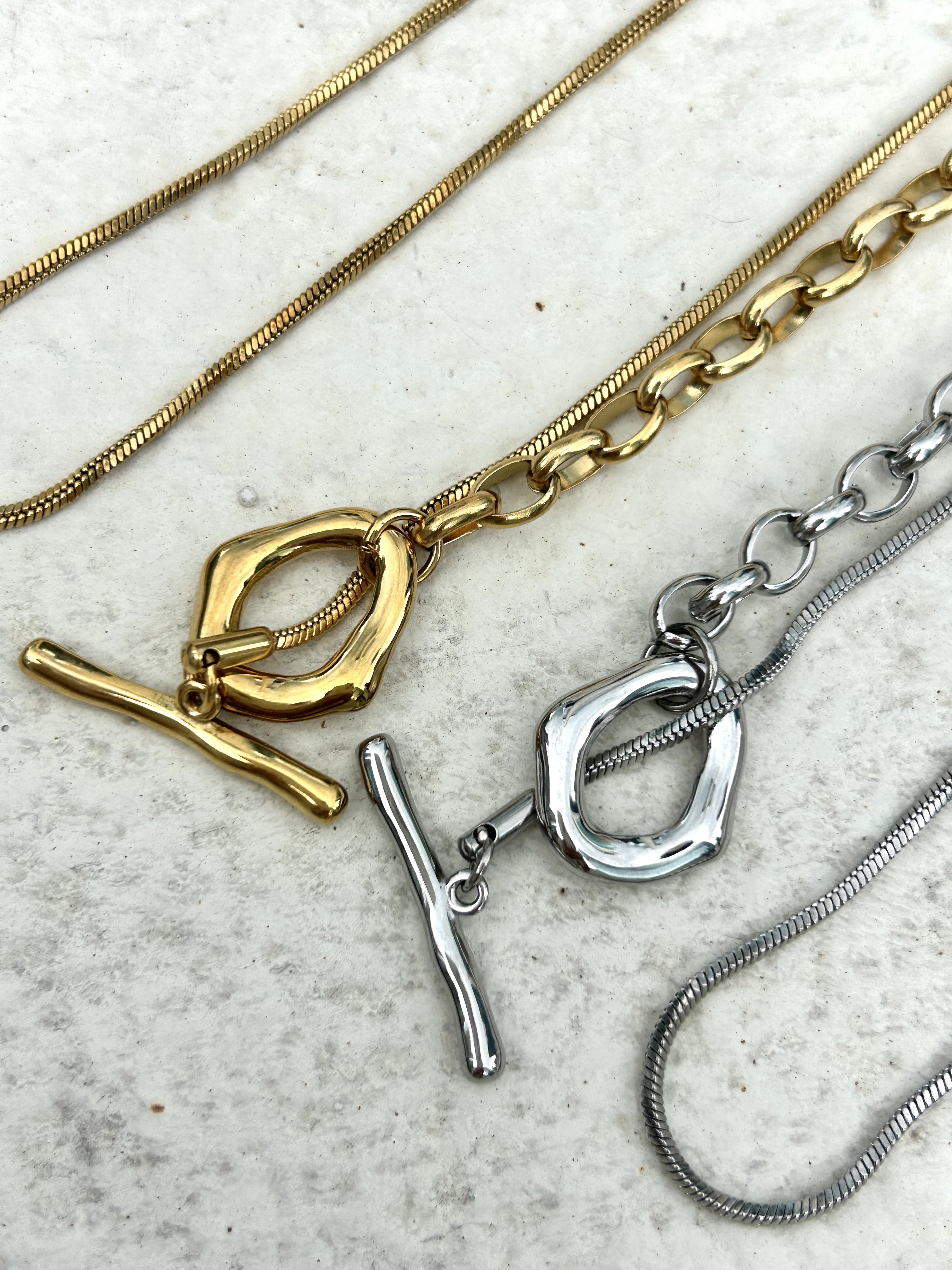 Gold dual chain OT stainless necklace