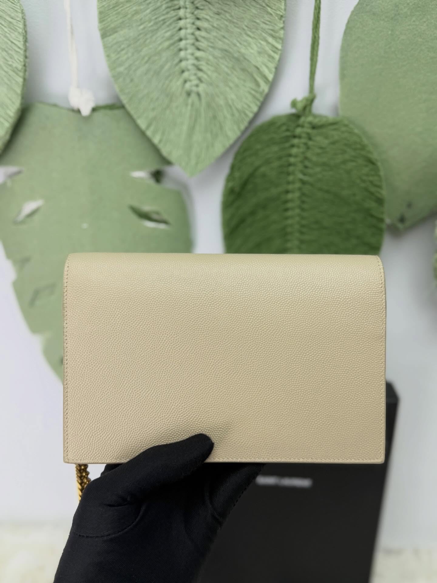 YSL🤍PRE OWNED 奶茶色 荔枝皮WOC 鏈條包 全套有盒🖤