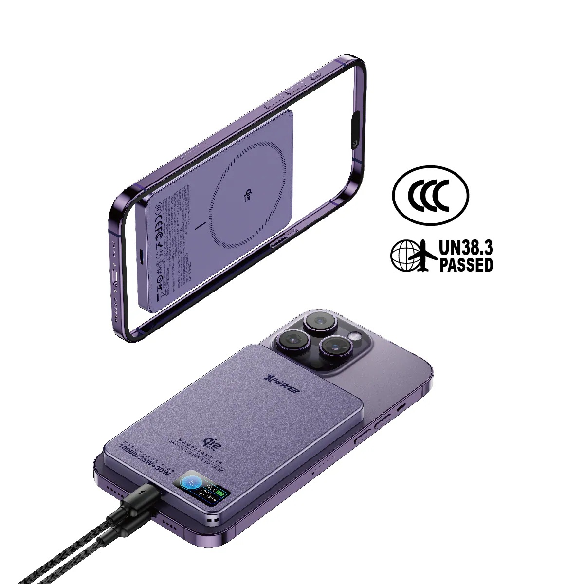 (3C可追溯二維碼)(追加新色)XPower MagFlight10 M17 半固態TFT彩屏顯示 QI2.2 25W/30W 10000mAh 磁吸行動電源