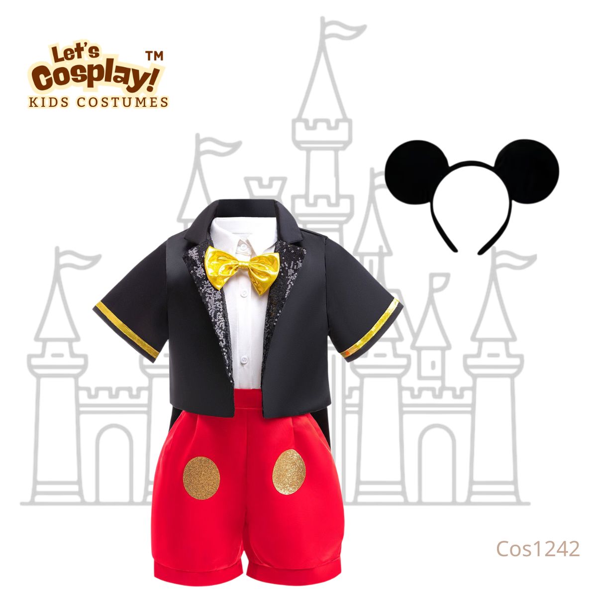 兒童米奇風格黑紅金禮服 迪士尼童話故事服裝 Mickey Mouse Costume｜Lets Cosplay 香港現貨｜COS1242