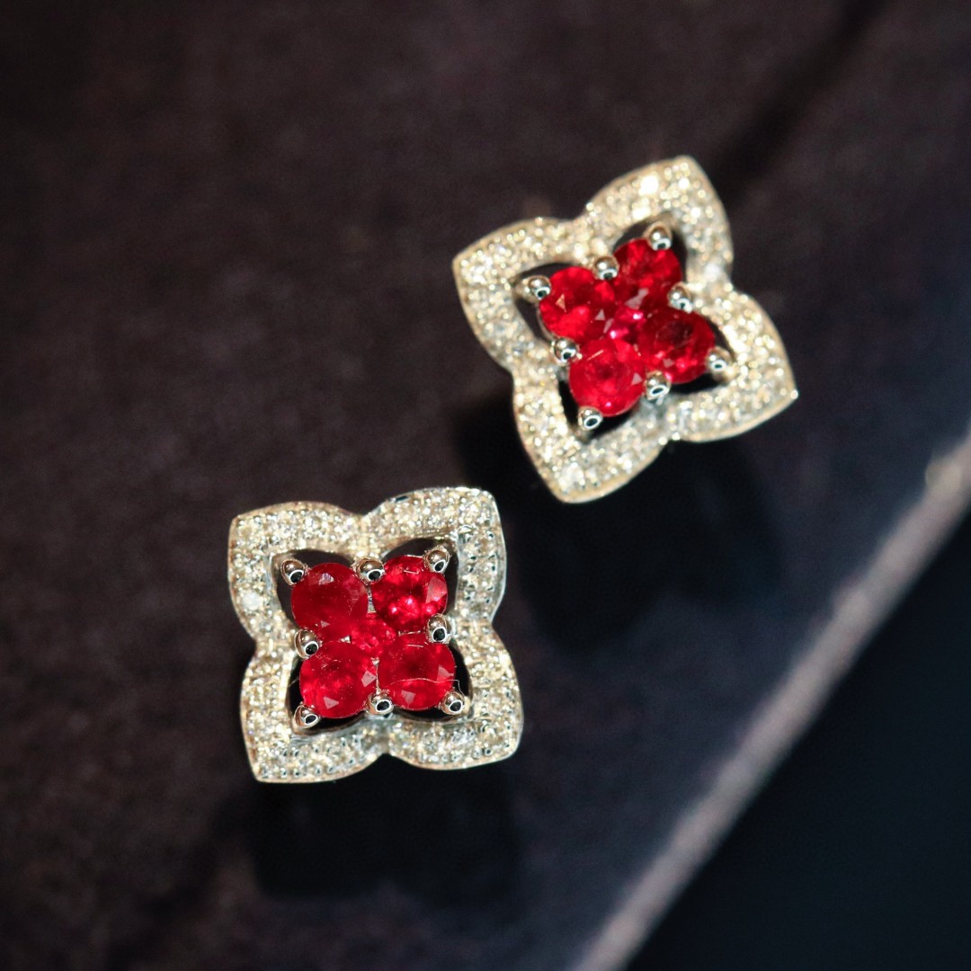 18K Ruby Diamond Earrings 