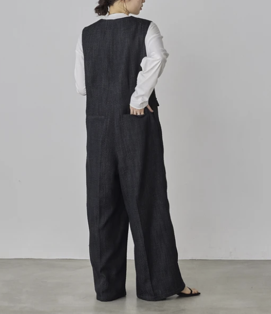仿丹寧人字紋連身褲 - 2026 流行穿搭  女士連身褲 春夏秋時尚穿搭 優雅日常 柔軟舒適 獨特設計 易於配搭 日本直送   #JP-I-260031