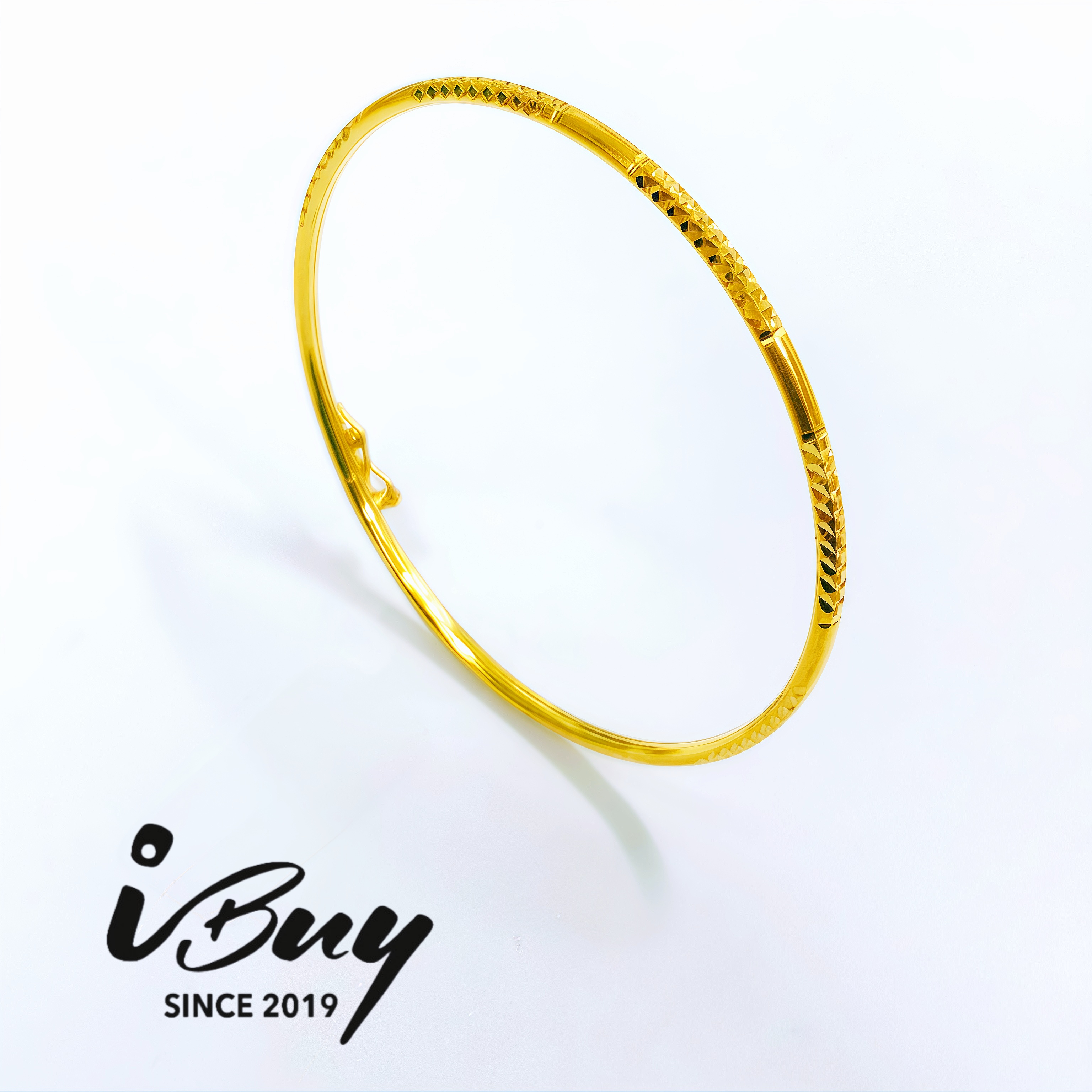 916 GOLD * CUT ROUND BANGLE 916 金 分段菱形车花光面拼接手镯