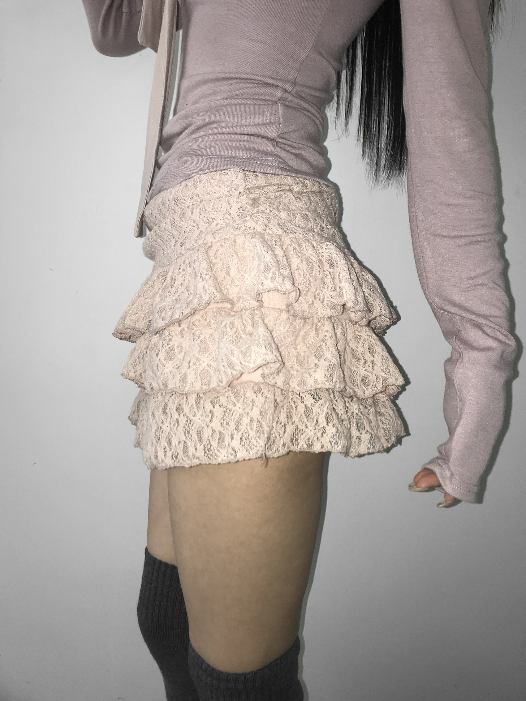 Tiered Ruffled Lace Mini Skirt