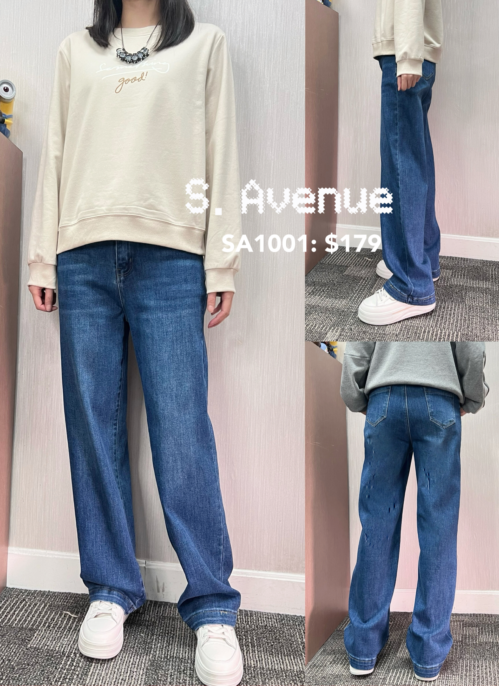 SA1001:後橡根腰前有鈕拉錬直筒闊褲