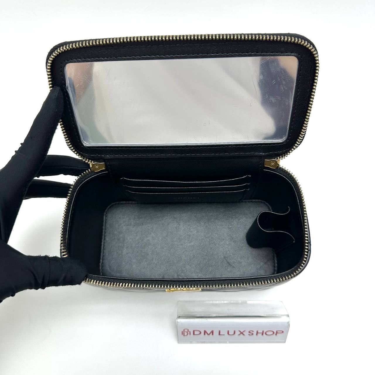 Chanel Black Vanity Case w/ Chain GHW (Microchip)
