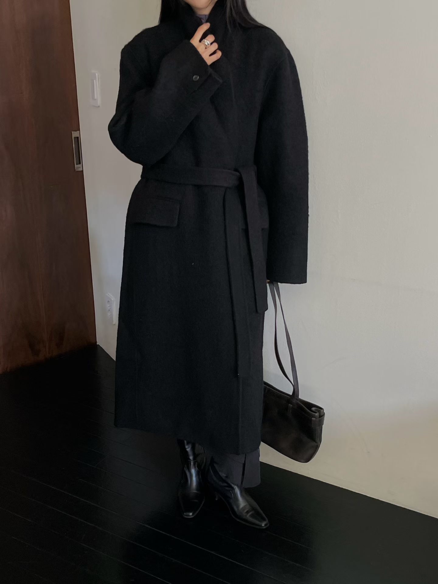 MILAE 手工訂製 Suri Alpaca 雙面羊毛綁帶長款毛呢大衣外套