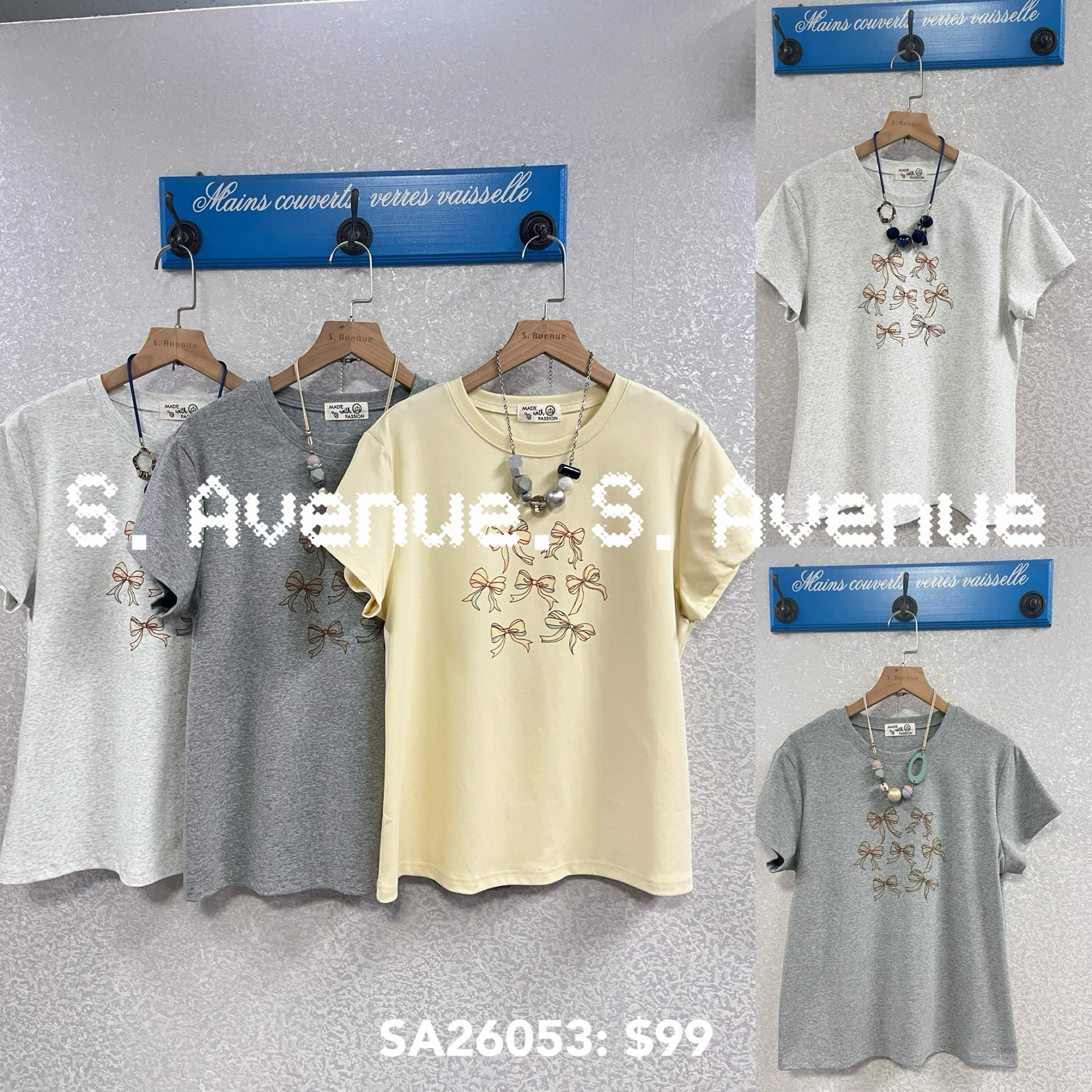 SA26053: 短袖印絲帶蝴蝶結tee