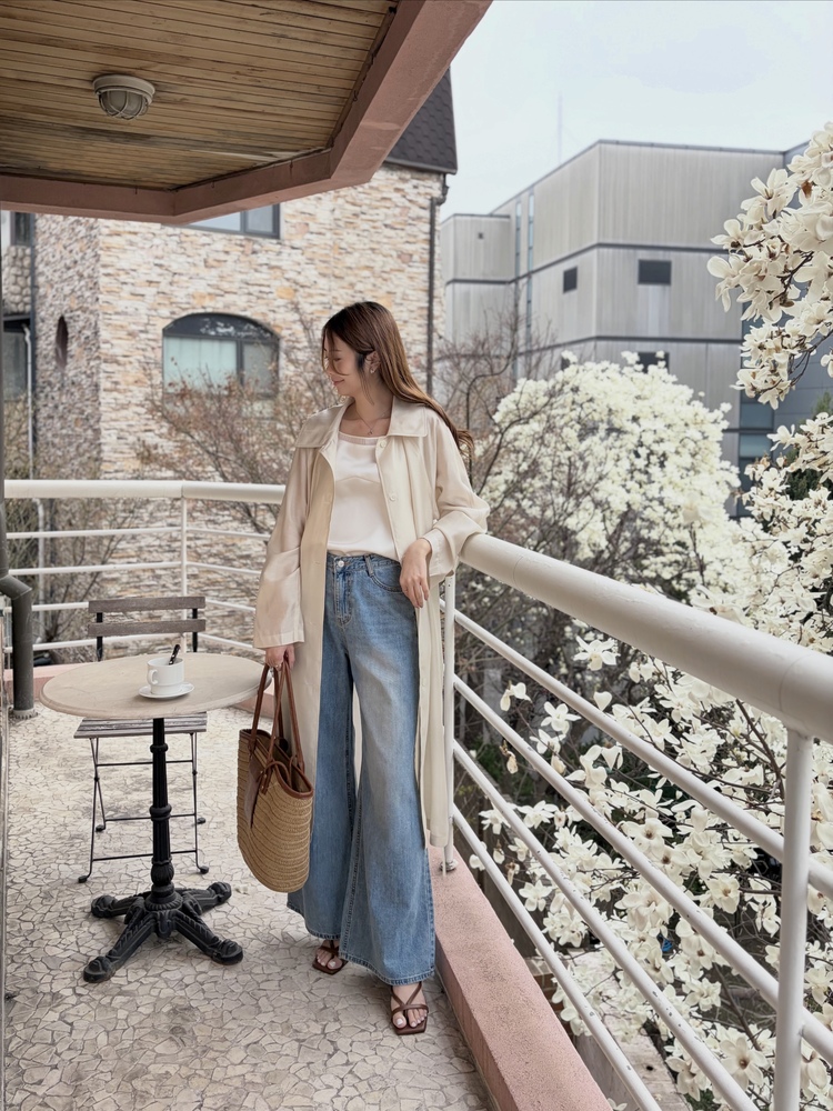 Silky Belted Trench Coat (Ivory)