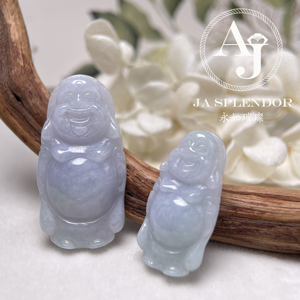 JN-1004/1006 天然翡翠A玉 春彩紫藍平安站佛-親子/情侶吊墜