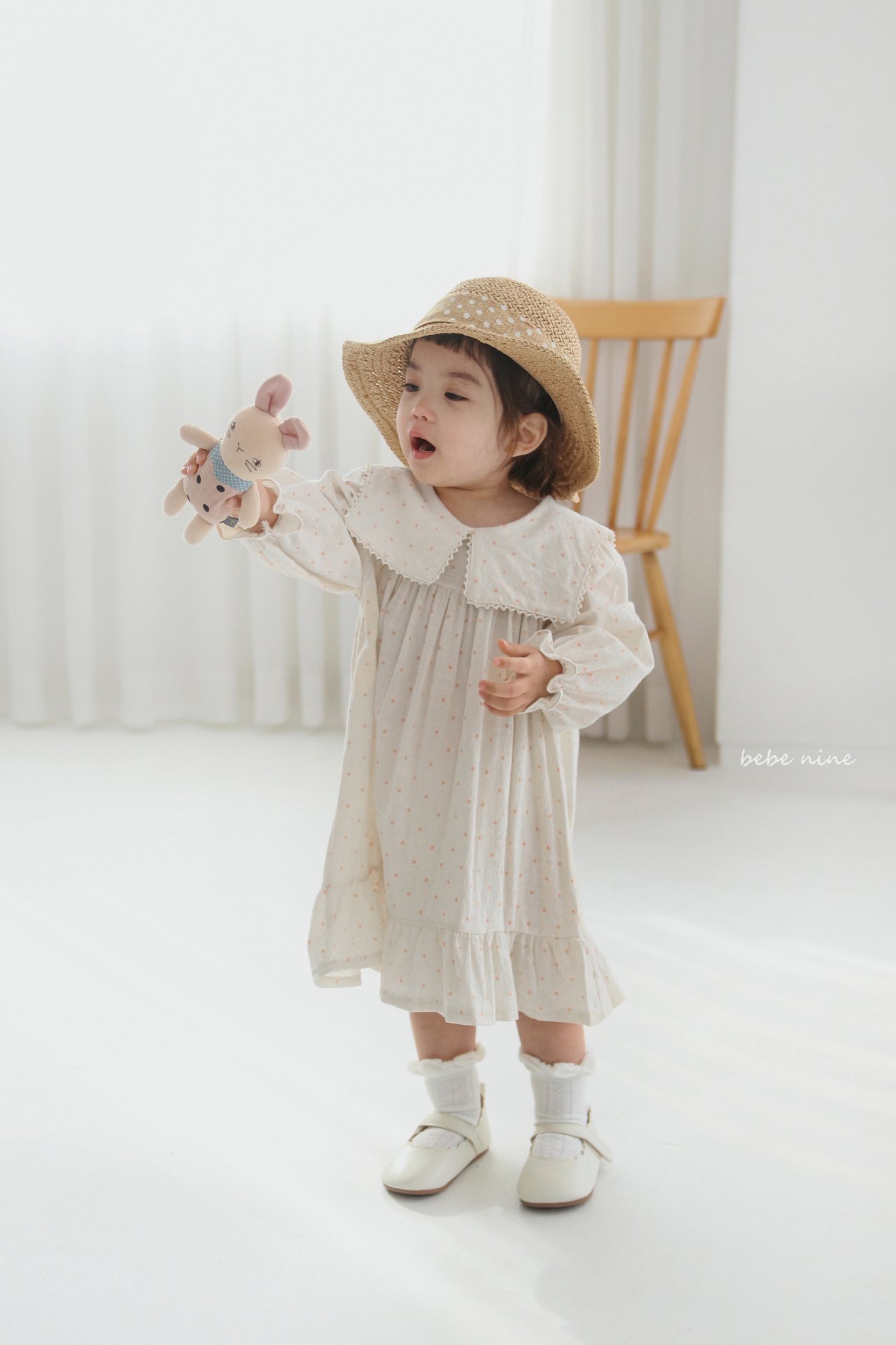 🌸預訂 韓國直送🌸🇰🇷Bebenine兩色方領波點荷葉邊長袖連身裙