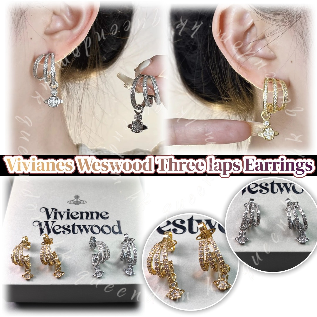 Vivianes Weswood Three laps Earrings 三環全鑽土星吊墜耳環 連禮盒