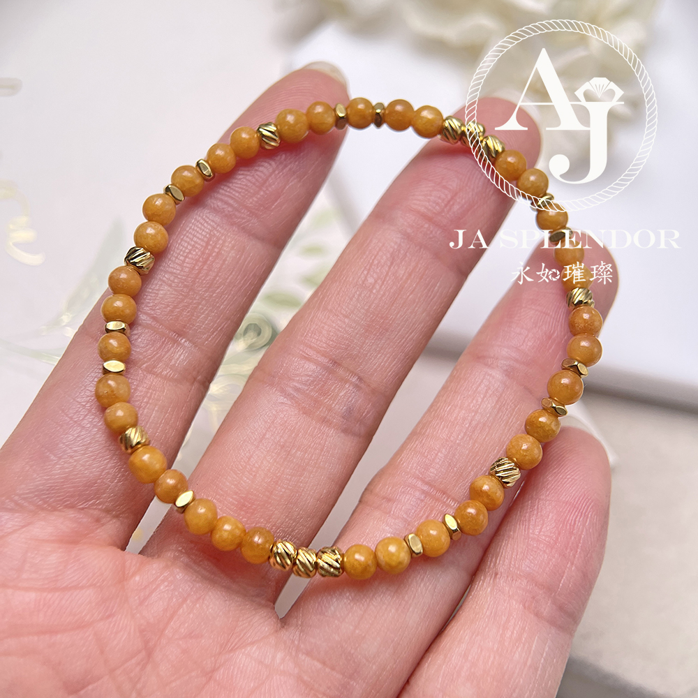 FBG26-H05 天然翡翠A玉 滿色黃翡招財小米珠手串