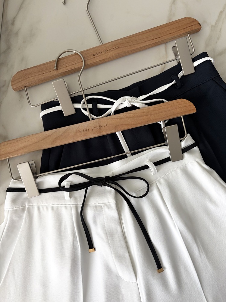 [超涼!!] Contrast Belt Wide Leg Slacks (White)