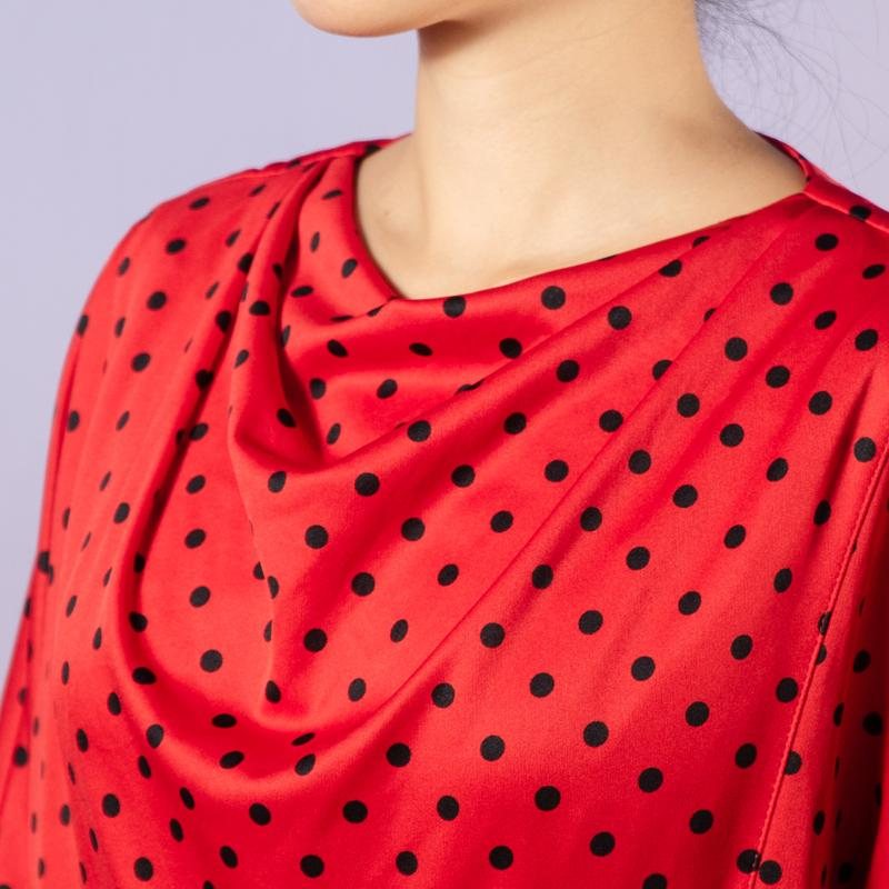 Vintage Japanese Iconic Red and Black Dotty Pattern Cowl Collar Dress / 80s Party Dress (MT1608-157)
