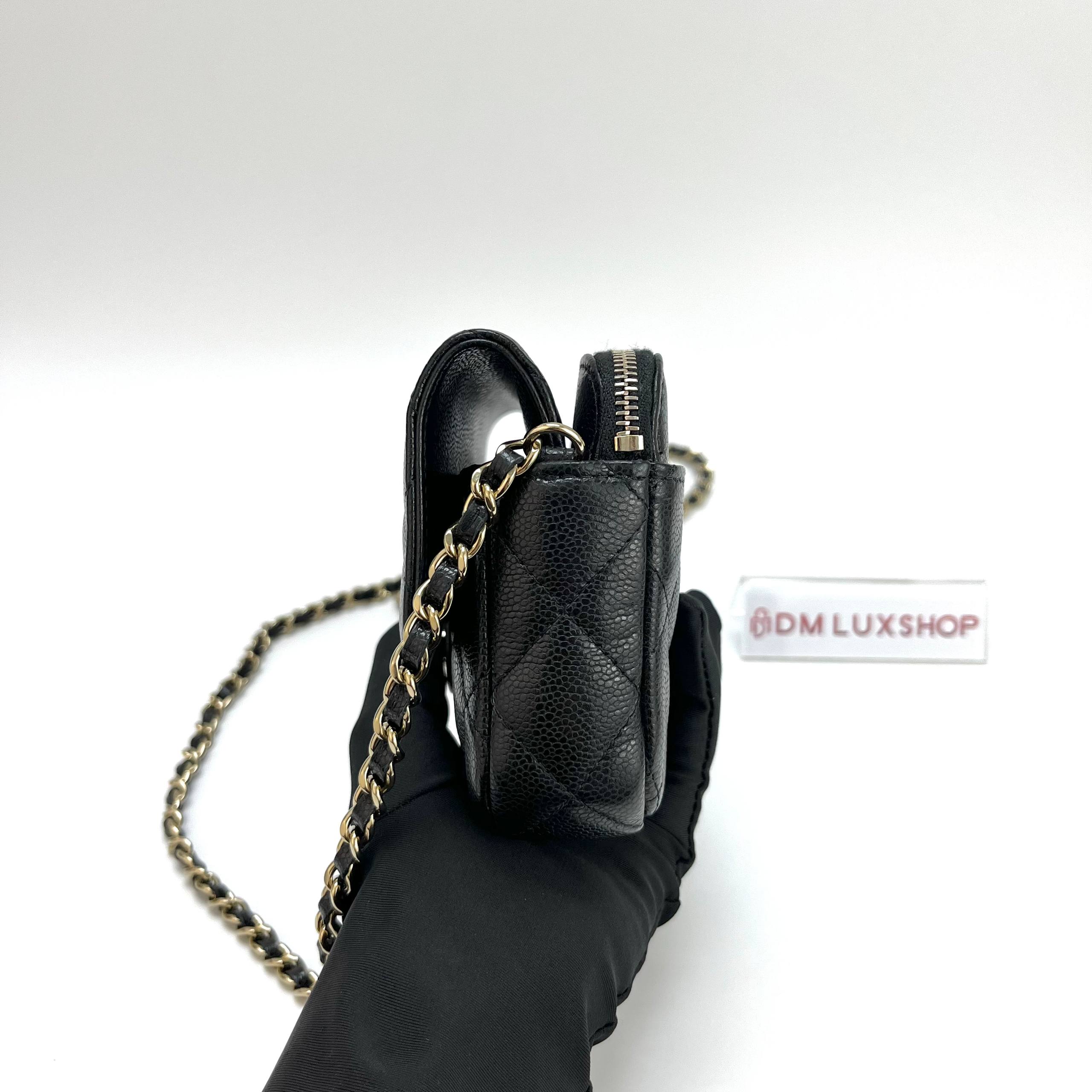 Chanel 22C Black CF Phone Holder WOC GHW (Microchip)