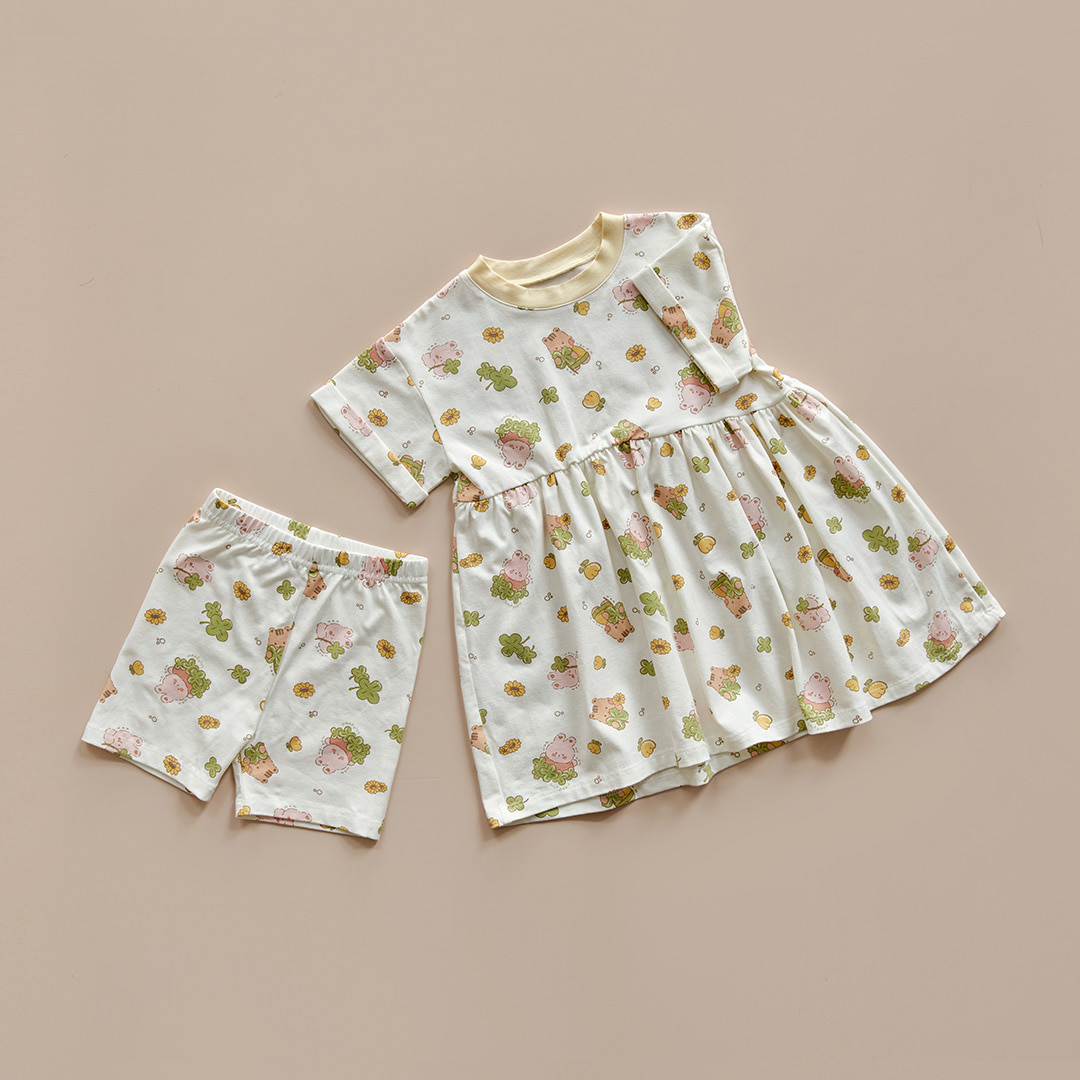 26S/S DTD夏日花草派對系列-莫代爾彈連衣裙&打底褲套裝