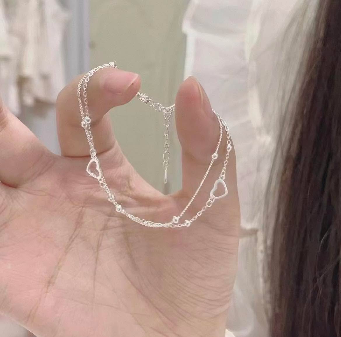 銀色心型雙層手鍊