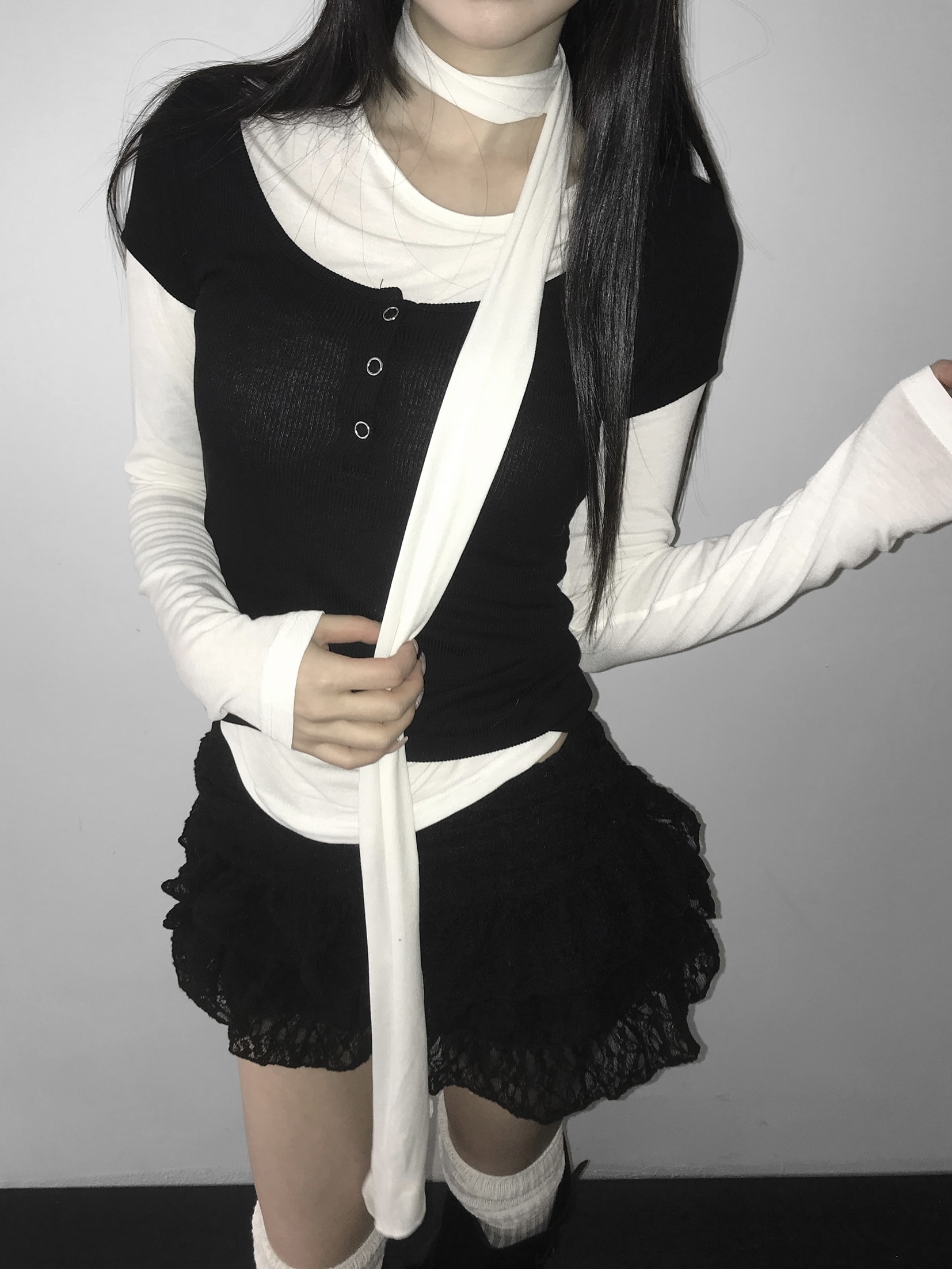 Scoop Neck Ribbed Button Short Sleeve