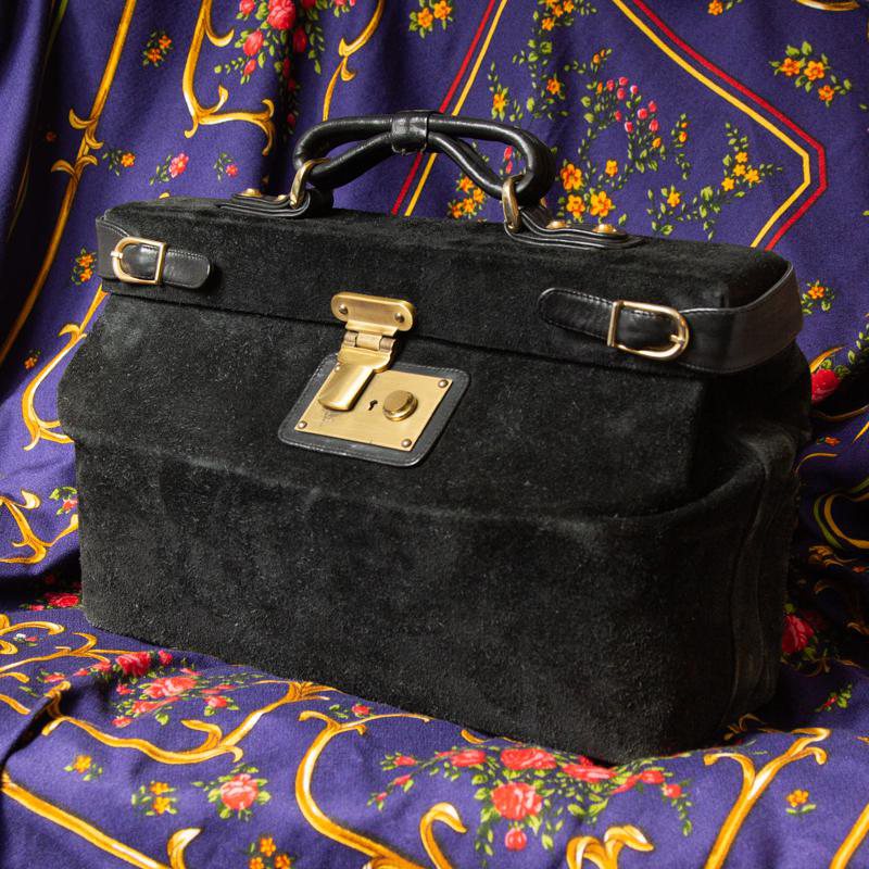 Rare Design - C.a. 1960s Italian Creation Araxie Balck Suede Doctor Bag/Briefcase - from Milan(EW040)