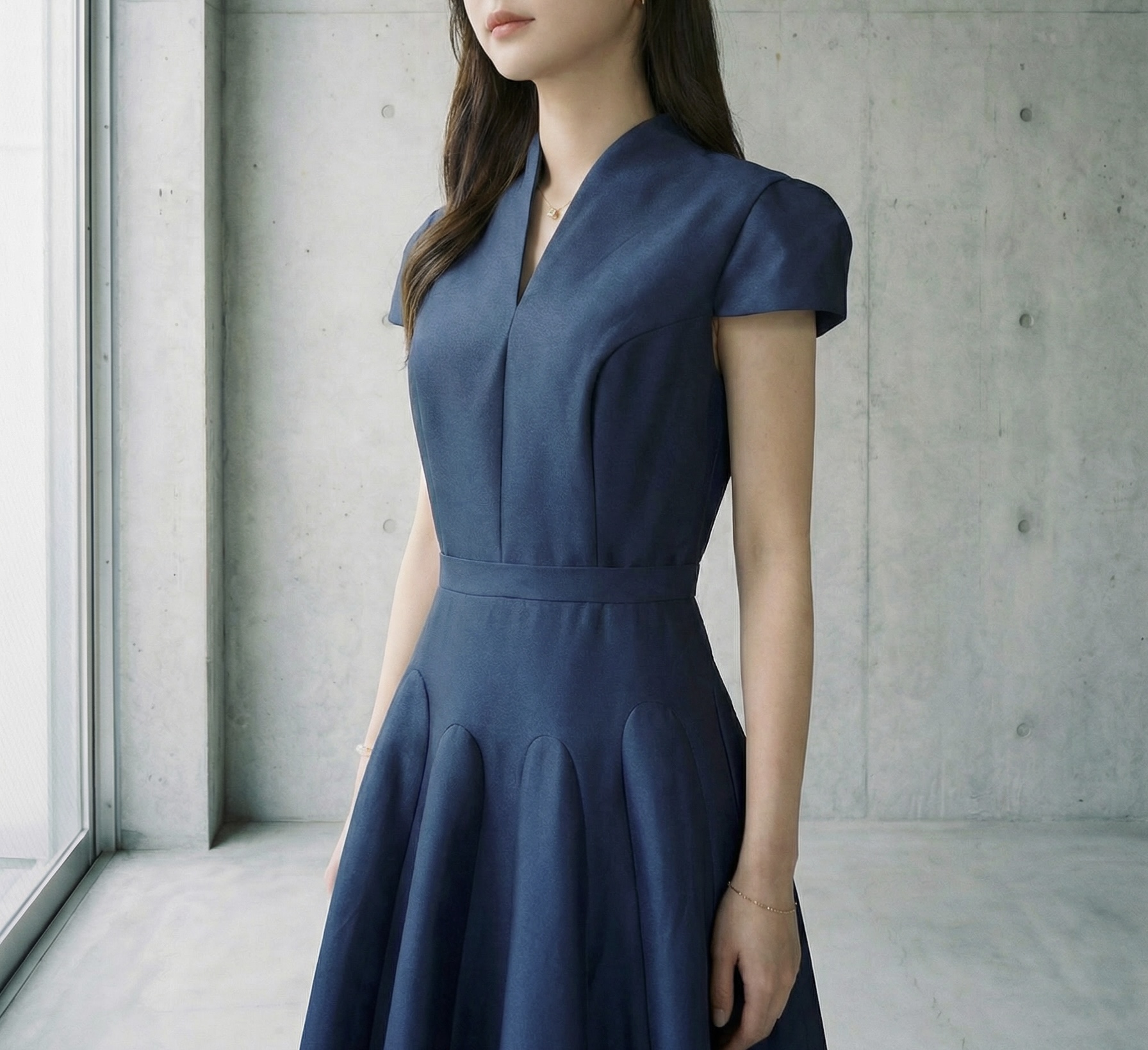 優雅V領A字連衣裙