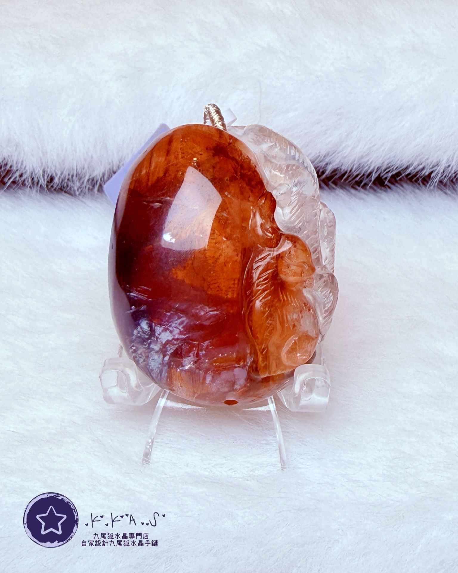 K00188 紅膠花 側臉九尾狐 - 吊墜/手牌兩用款