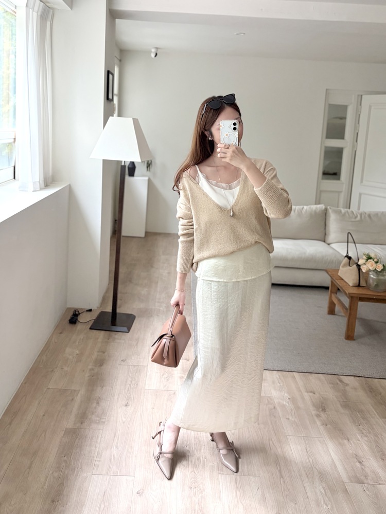 Layering Satin Skirt (Cream)