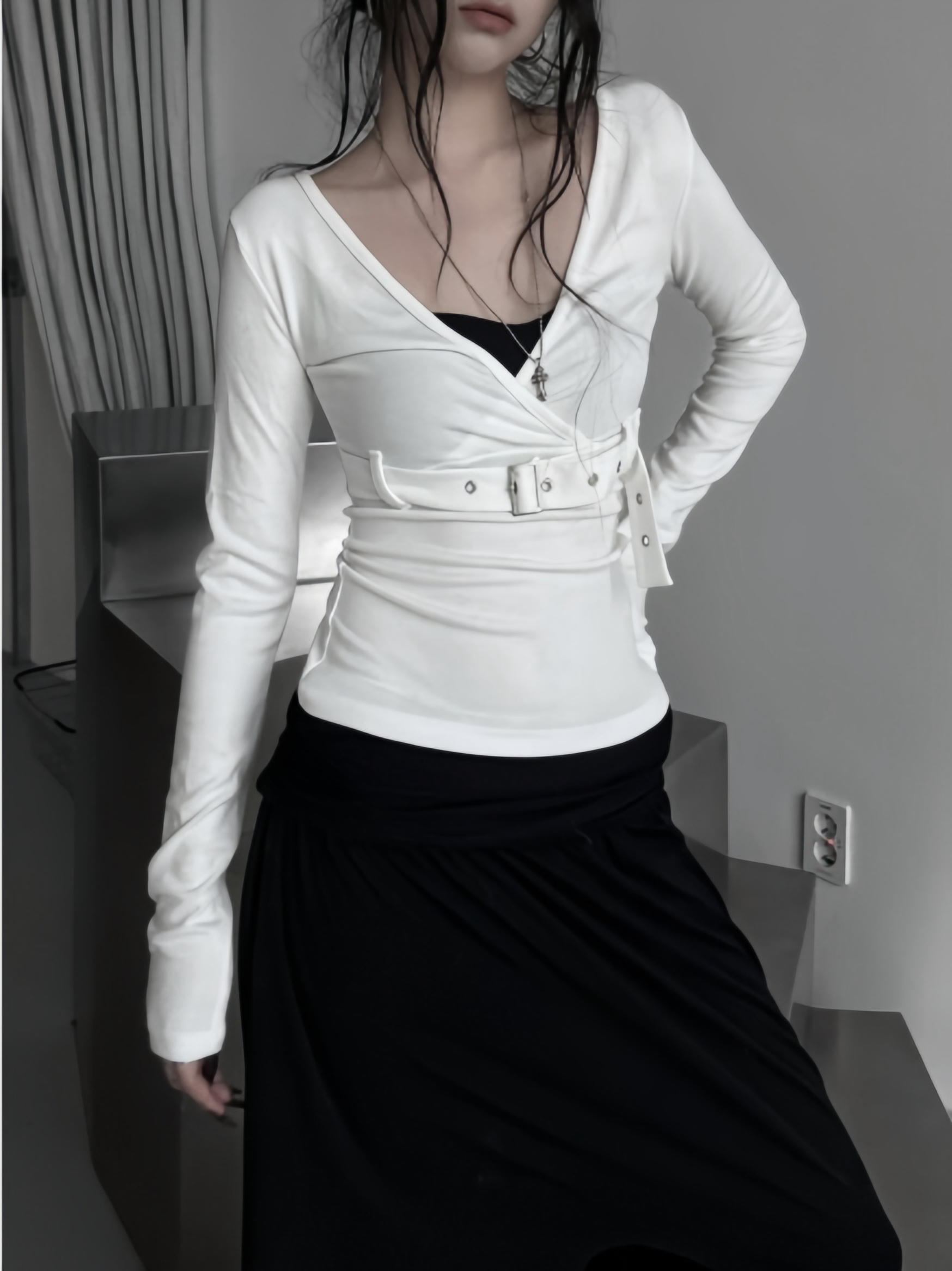 Belted Wrap V-Neck Top