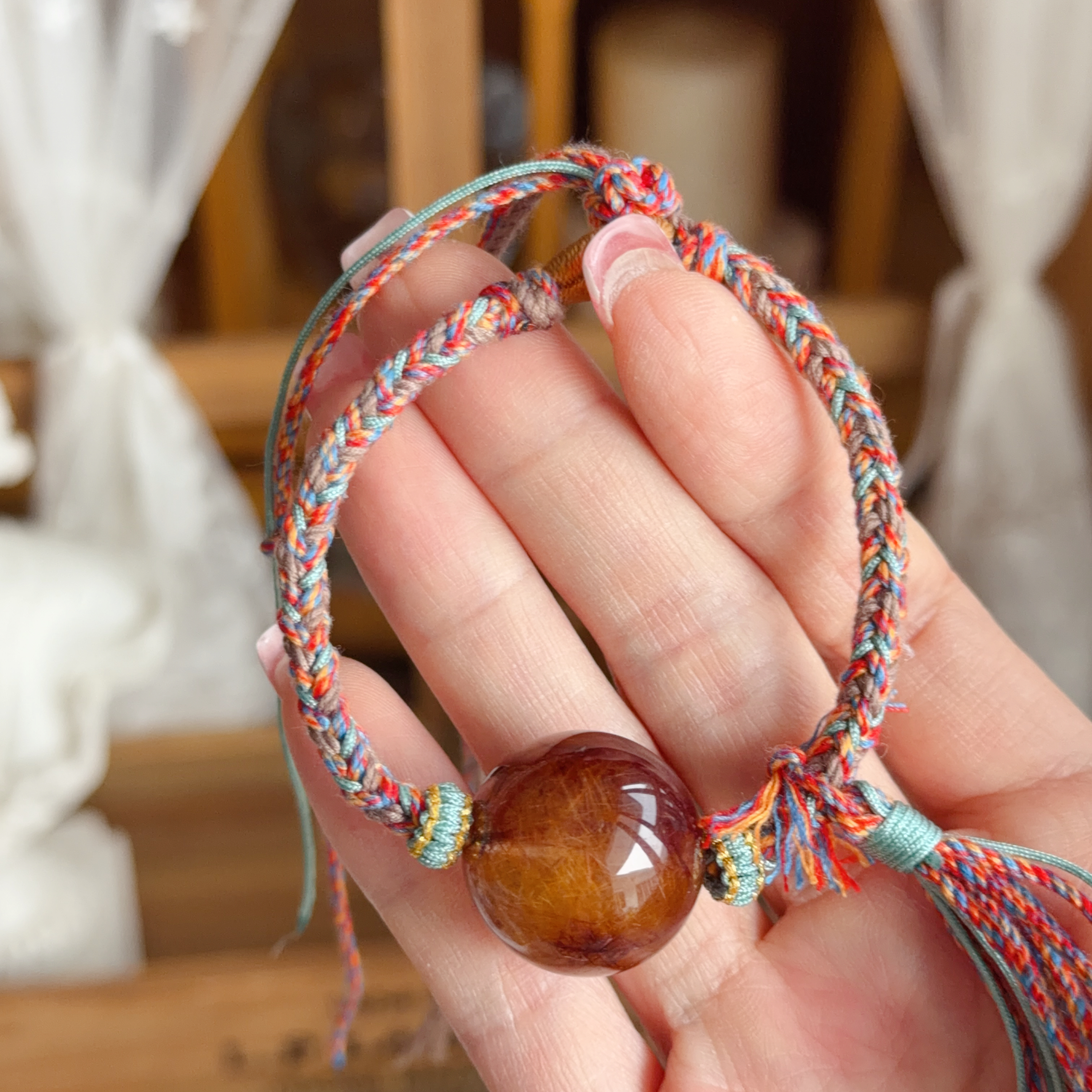 銅髮晶金髮晶共生襯手繩