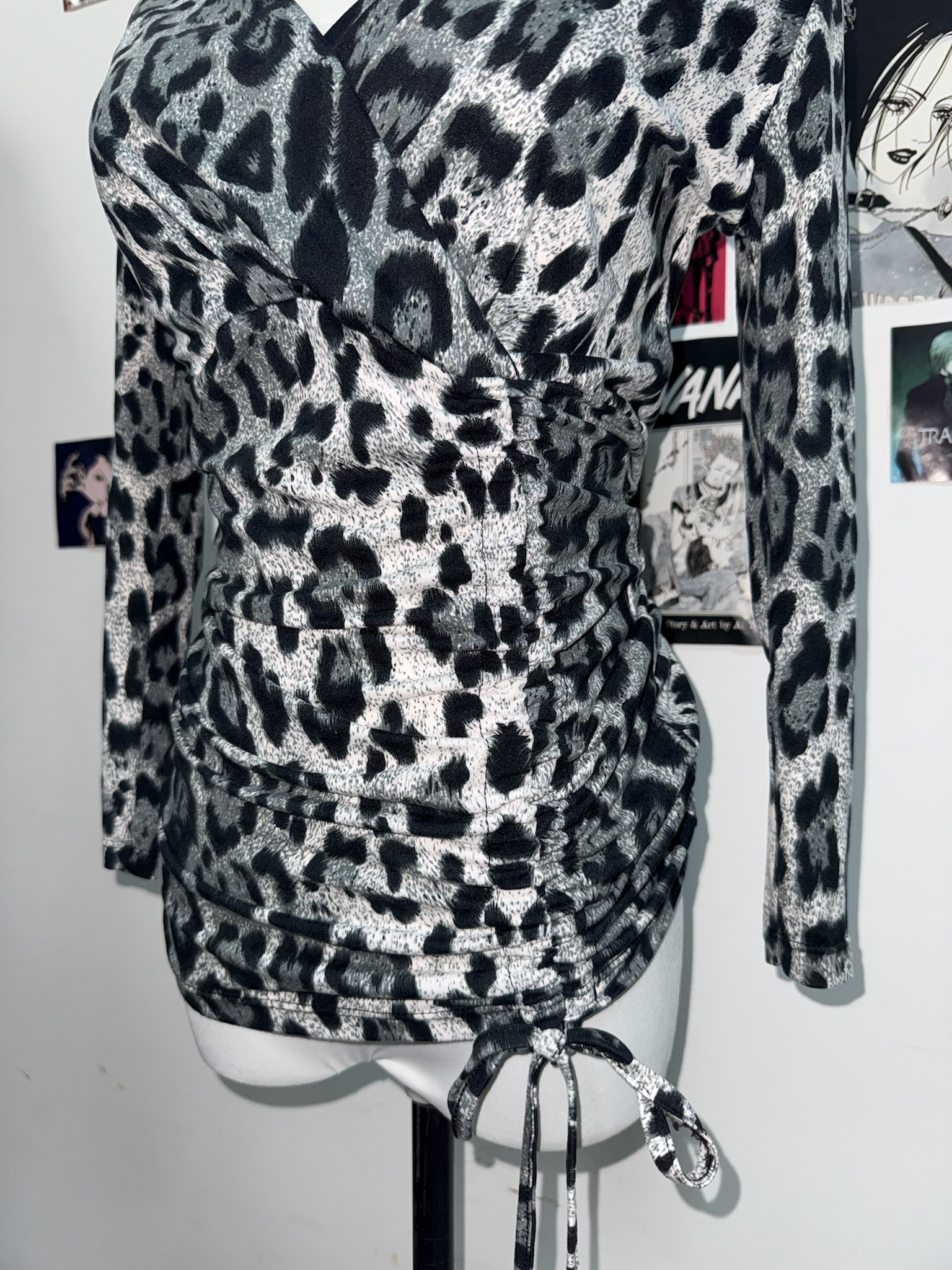 Silver Metallic Leopard Print Ruched Dress