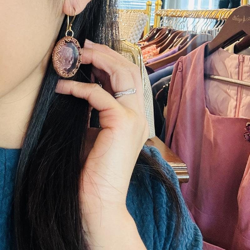 Vintage Recomposed Intaglio "Cameo" Pink Glass Hook Earrings