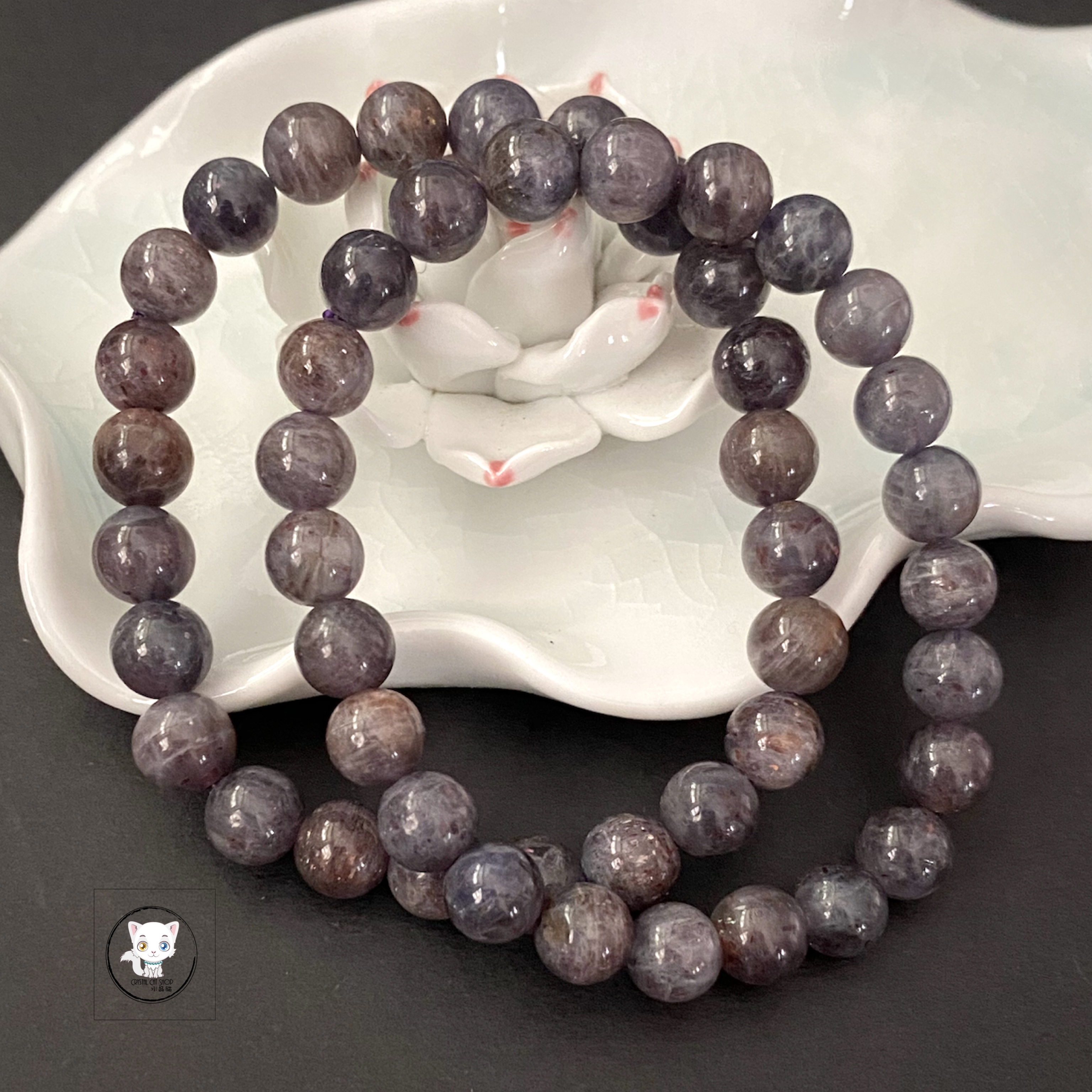 天然草莓堇青石手鏈 7.6mm