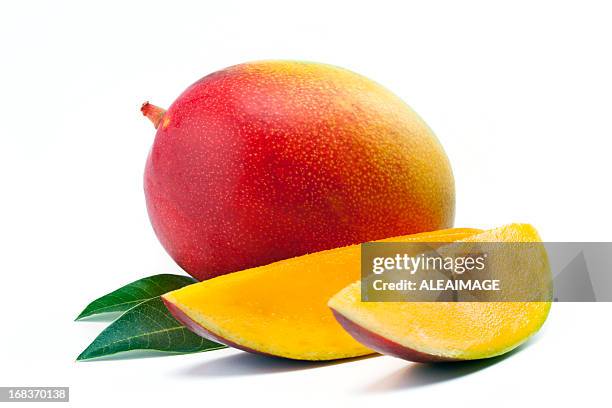 Mango with slices and leaves